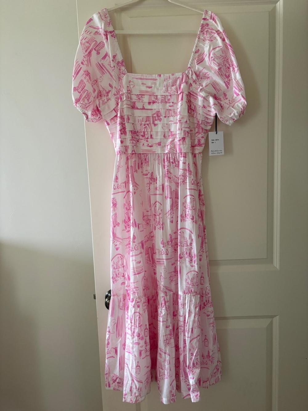 Japna Pink and White Maxi Dress with Puff Sleeves